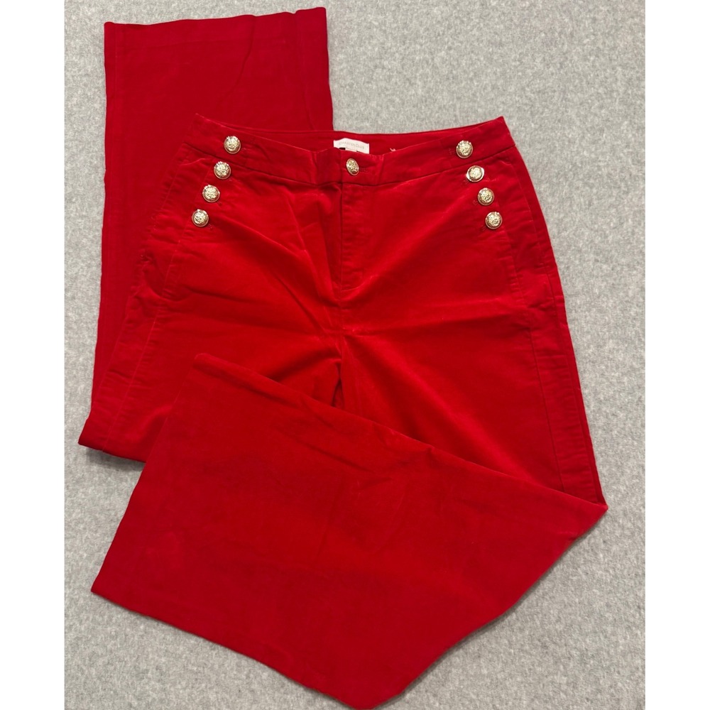 Charter Club‎ Womens Red Corduroy Wide Leg Sailor Pants Gold Buttons Size 12